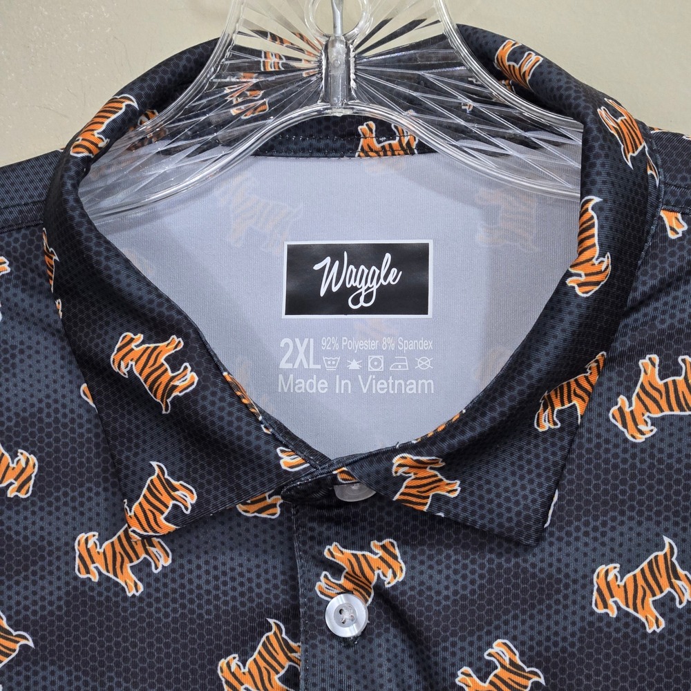 Waggle Golf Polo Shirt Goat Mens 2XL Black Tiger Camo Performance Short Sleeve - Picture 3 of 8
